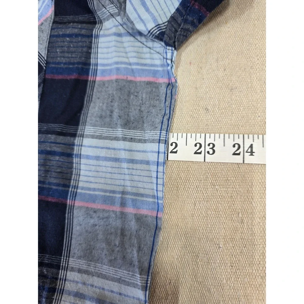 Levis Mens Western Pearl Snap Shirt Blue Plaid Long Sleeve Standard Fit Medium